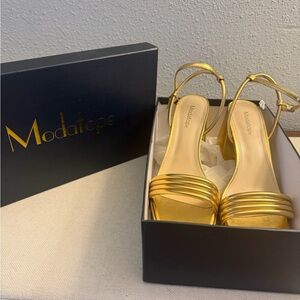 Gold Metallic Strappy Block Heel Sandals